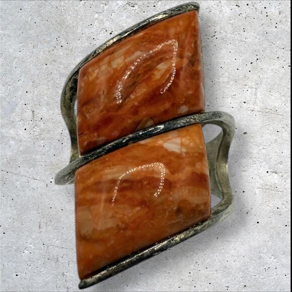 DR Modernist .925 Sterling Silver Orange Calcite Bypass Statement Ring - Picture 3 of 6